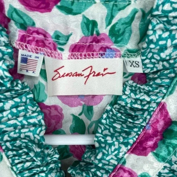 Vintage 80’s Susan Freis Floral Ruffle Blouse Made In USA Women’s Size XS Boho - Picture 4 of 6